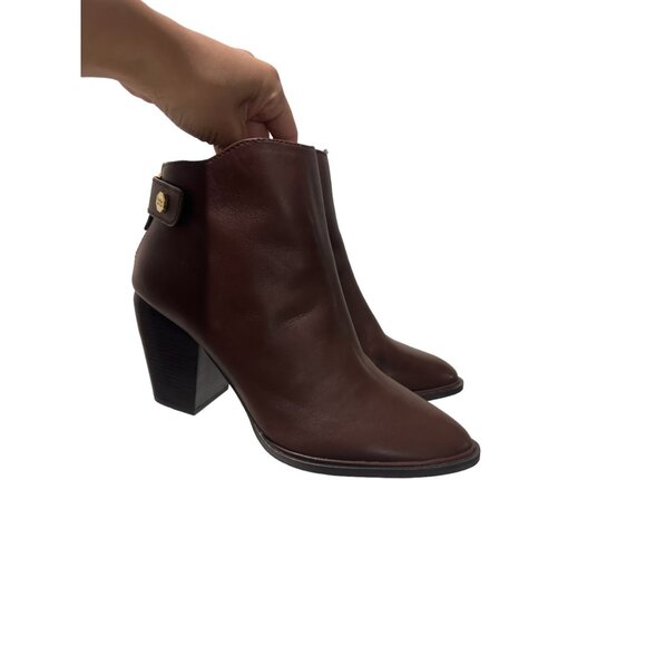 Louise Et Cie Leather Ankle Boots Womens 9.5 Brown Pointed Toe Block Heel Class - Picture 3 of 16